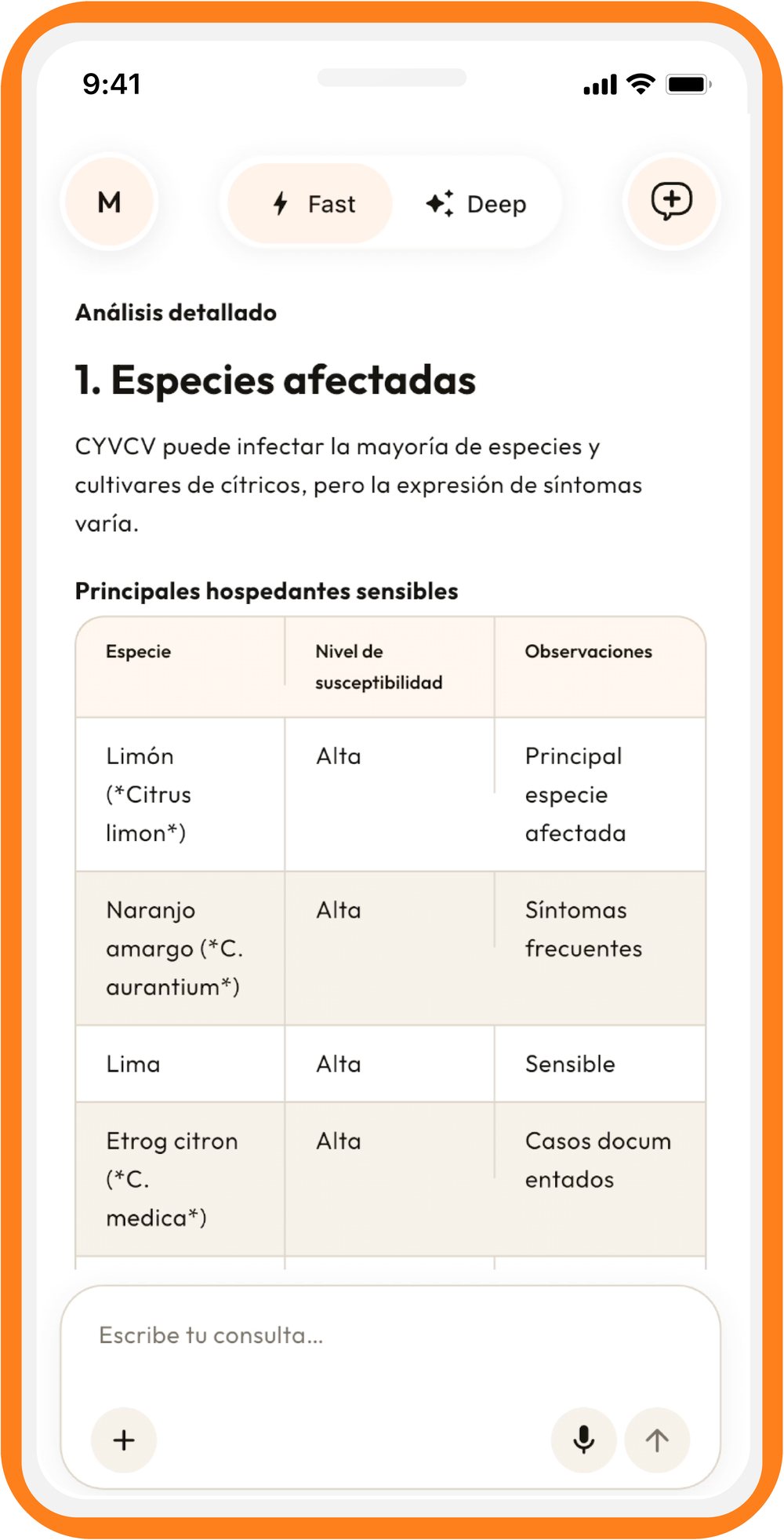 Consulta sobre el virus CYVCV en la app de VisualNACert