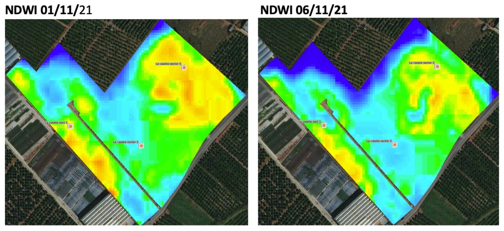 Comparativa de mapas NDWI en distintas fechas