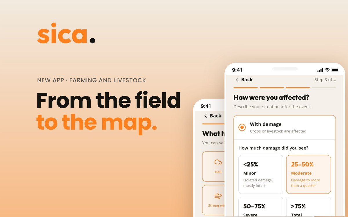SICA, from the field to the map: app screens to report how a farm has fared after a climate event